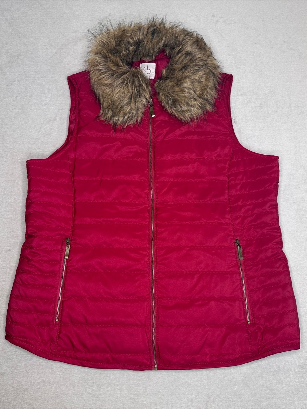 Quilted Faux-Fur Collar Puffer Vest - Red